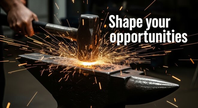 Hammer Striking Anvil Creates Fiery Sparks