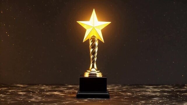 Golden star trophy on marble surface