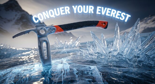 Sturdy Ice Axe Embedded in Frozen Terrain