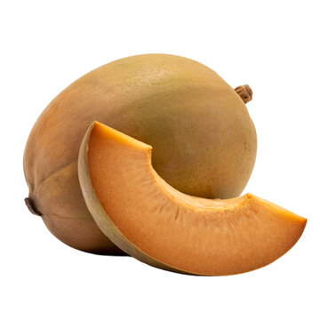 Whole and sliced mamey sapote fruit isolated on transparent background