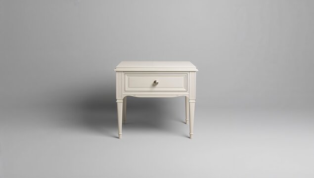 Elegant light-colored nightstand with a single drawer and curved legs. Offers timeless style, practical bedside storage, perfect for modern or classic bedroom decor
