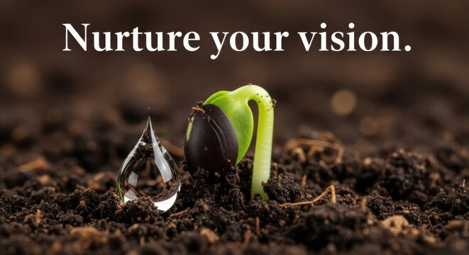 New Seedling Sprouting From Rich Soil With Water Droplet