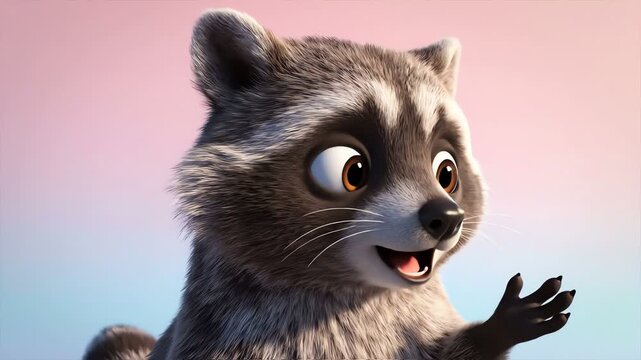 Cute Animated Raccoon Character with Soft Pastel Gradient Background