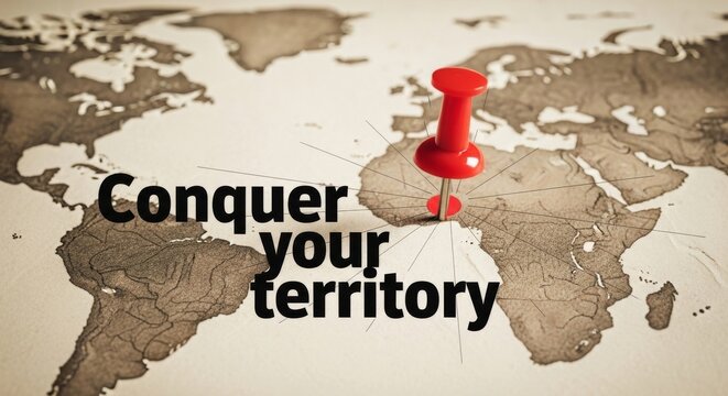 Red pin marking territory on vintage world map