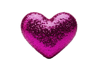 Fototapeta premium perfectly symmetrical plush heart meticulously covered in iridescent magenta-pink fuchsia sequins, extreme macro product shot on white background with copy space, luxurious valentine's day concept