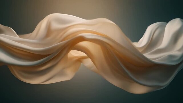 Elegant flowing fabric creating a soft, luxurious wave pattern with a subtle shimmer against a dark, minimalist background