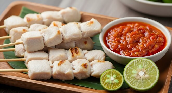 Delicious Sate Taichan Grilled Chicken Skewers with Spicy Sambal and Lime