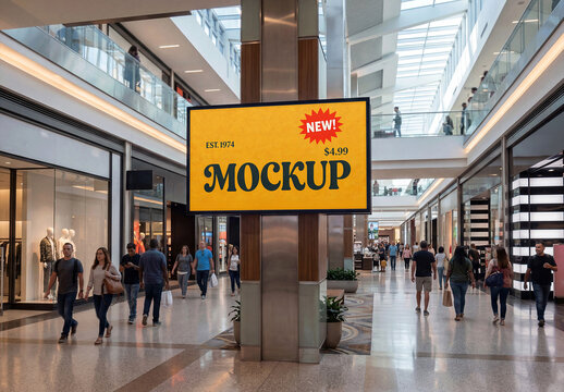 Advertising Screen Mockup Mall Hallway