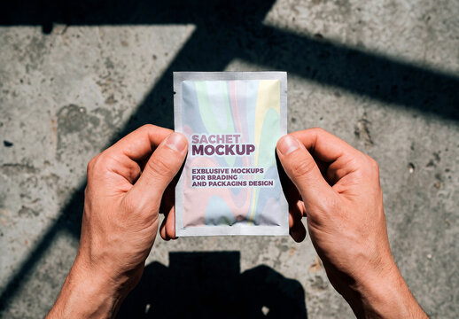 Hands Holding Packet Sachet Mockup