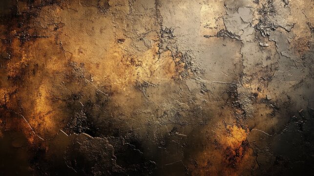 cracked weathered wall with warm golden rust tones and dramatic moody texture