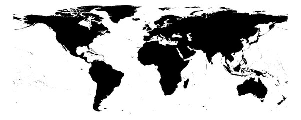 Equirectangular projection world map unified solid black without Antarctica global vector graphic geography silhouette shape national border design isolated transparent background atlas eps © VectorMapArt