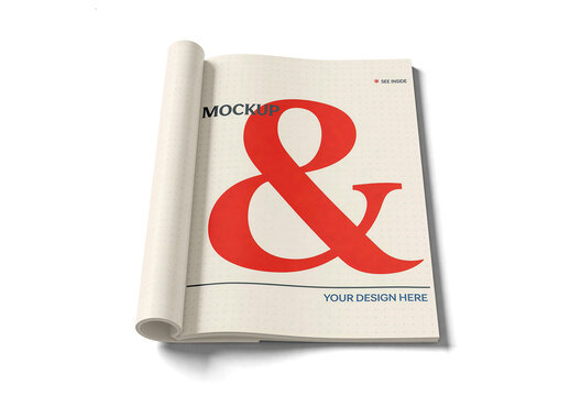Rolled Magazine Page Spread Mockup