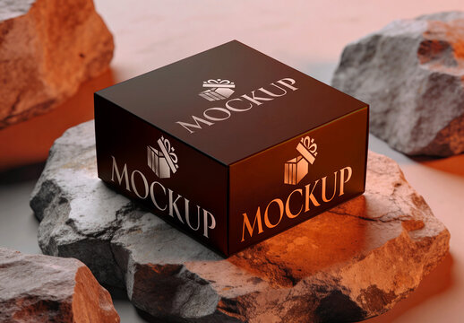 Square Box Stone Platform Mockup