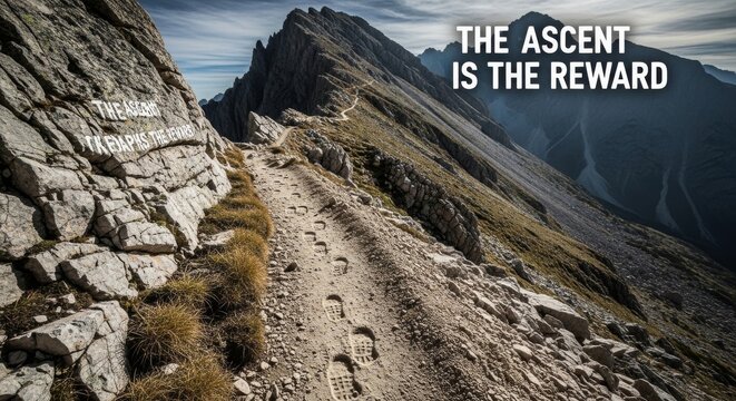 Footprints on a steep mountain path