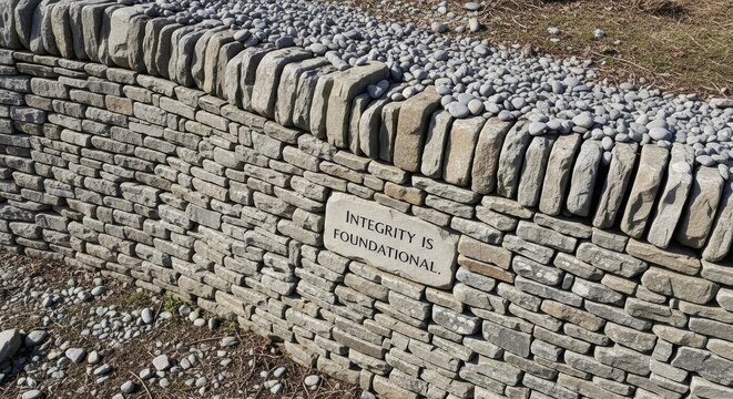 Dry stone wall with integrity quote
