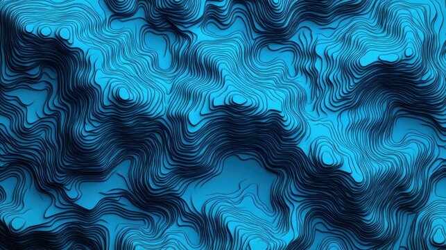 abstract layered blue topographic contour lines forming wavy paper-cut shapes, calm and mesmerizing