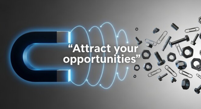 Magnet Attracting Metal Objects Symbolizing Opportunities