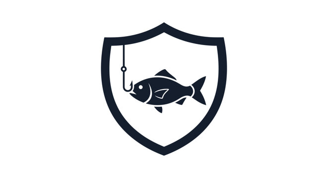 Fish caught on hook shield logo.