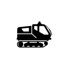 Naklejka premium A bold, black silhouette of a tracked vehicle, resembling a snowcat or a specialized all-terrain transport, isolated on a white background