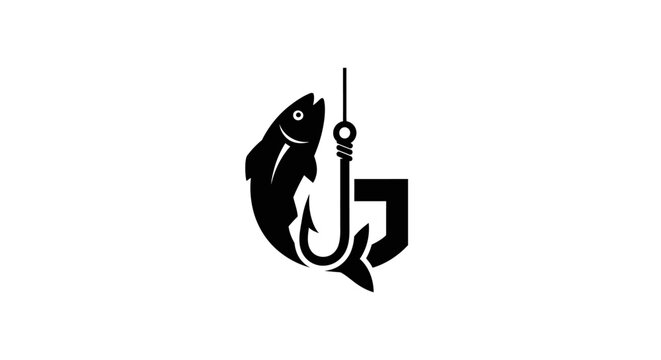 Fish Hanging From Fishing Hook Silhouette.
