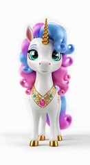 Naklejka premium Charming Rendered Majestic Unicorn with Pastel Mane and Jewel Adornment Illustration