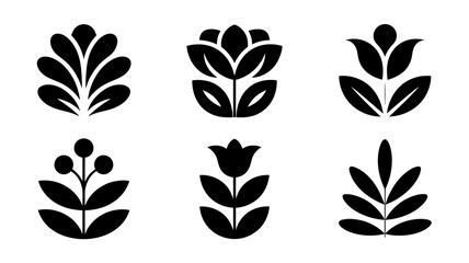 Fototapeta premium A minimalist graphic displays six distinct black floral or leaf like designs arranged in a two by three grid on a white background high quality professional