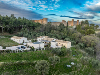 Obraz premium Authentic Lucera Masseria agriturismo : Pool, Organic Olive Grove & Nero di Troia Vineyard below the Lucera medieval castle