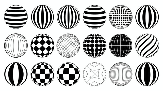 A collection of fifteen monochromatic circular patterns is displayed against a stark white background showcasing diverse textures and designs high quality professional detailed modern elegant stylish