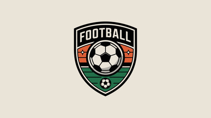 A vintage style emblem features the word football above a soccer ball illustration framed by a shield shaped design with green and orange accents high quality © Peradox