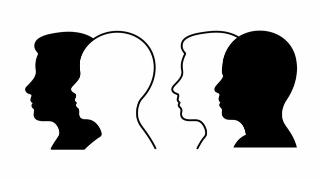 A minimalist illustration depicts two contrasting profiles one dark and one light facing each other and creating a symbolic connection high quality professional detailed modern elegant