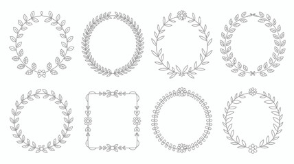 Obraz premium A collection of delicate hand drawn floral wreaths and frames in black and white suitable for invitations or decorative design elements high quality professional detailed modern