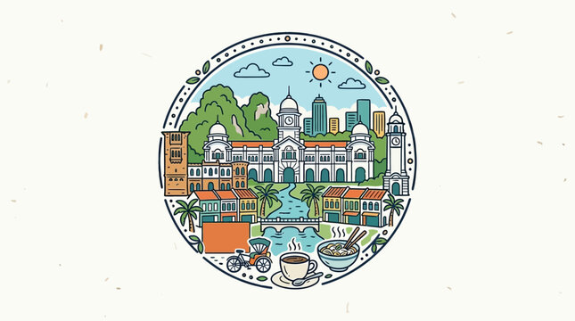 Colorful Kuala Lumpur Cityscape in a Circular Design