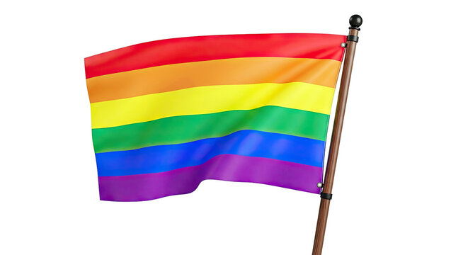 Rainbow Pride Flag Waving on a Wooden Pole