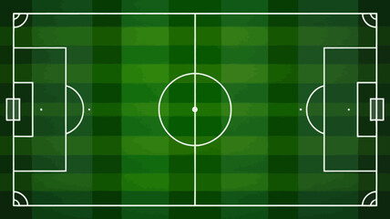 An aerial view showcases a vividly green soccer field with clearly defined white lines marking the boundaries goals and center circle high quality professional detailed modern © rocky
