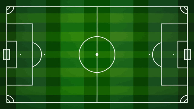 An aerial view showcases a vividly green soccer field with clearly defined white lines marking the boundaries goals and center circle high quality professional detailed modern