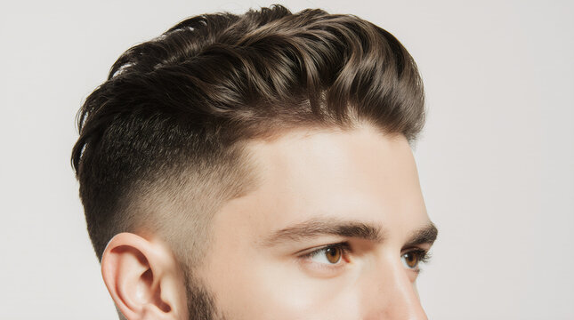 Taper low fade haircut clean modern male hairstyle side profile look
