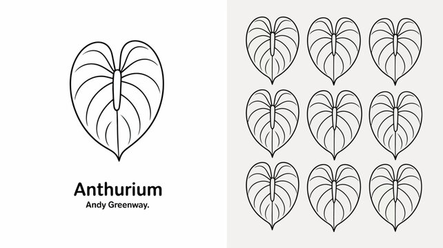 A minimalist illustration displays an anthurium plant s heart shaped leaves in a repeating pattern alongside the plant s name and artist high quality professional detailed