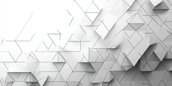 serene minimal white geometric composition of folded paper triangles and layered tessellated panels with soft shadows