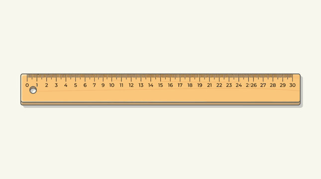 A flat wooden ruler with centimeters and millimeters.