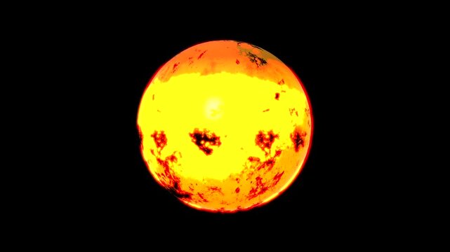 Sun. Spinning planet. White Sphere on black background.