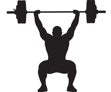 Muscular man lifting weights in dramatic silhouette with dark shadows on for fitness branding Transparent Background