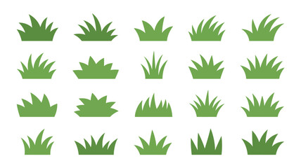 An array of vibrant green grass tufts is displayed against a clean white backdrop showcasing diverse shapes and sizes high quality professional detailed modern elegant stylish © DesignHub