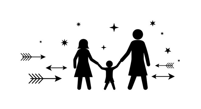 Silhouette of a same sex couple and child.