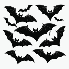 Fototapeta premium A collection of black bats in various flight poses against white