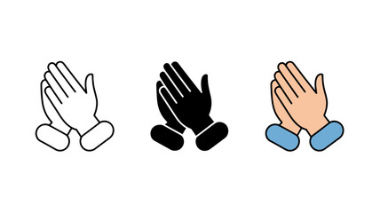 Obraz premium Three illustrations depict praying hands in varying styles outline solid black and colored with blue accents symbolizing faith and devotion high quality professional detailed modern elegant