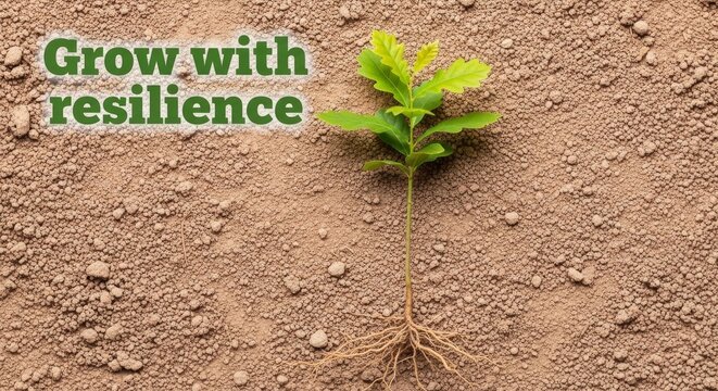 Young Oak Tree Sapling Growing in Rich Soil