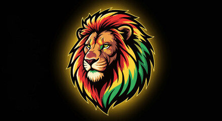 Rasta lion head with colorful mane and glowing outline © Ahmad