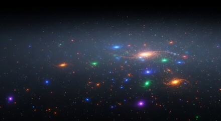 Naklejka premium A shimmering, boundless, otherworldly void reflecting countless nascent lights, hinting at cosmic genesis and unformed stellar beauty across an ethereal plane, glow, potential, void