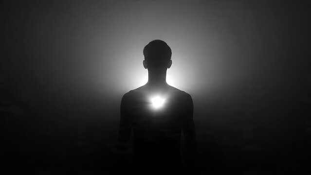 Conceptual Silhouette of Man with Glowing Inner Light for Conscience