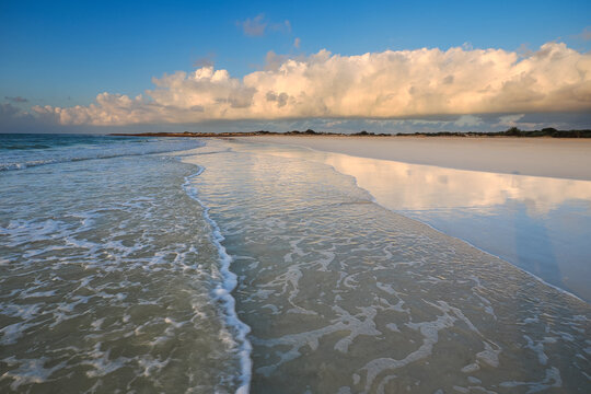 Pristine sandy beach and cloud reflection at Socotra Island Yemen